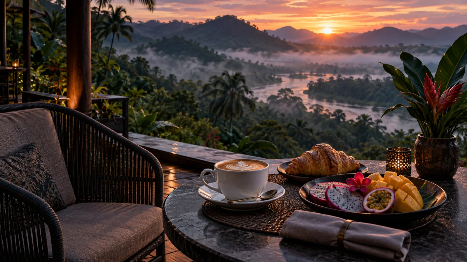 Meja sarapan pagi dengan cahaya neon