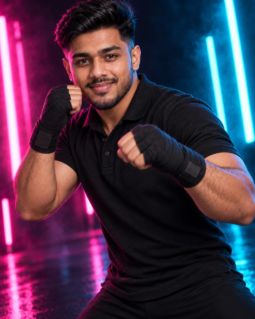 Peserta lelaki India Malaysia bersilat tinju di studio neon
